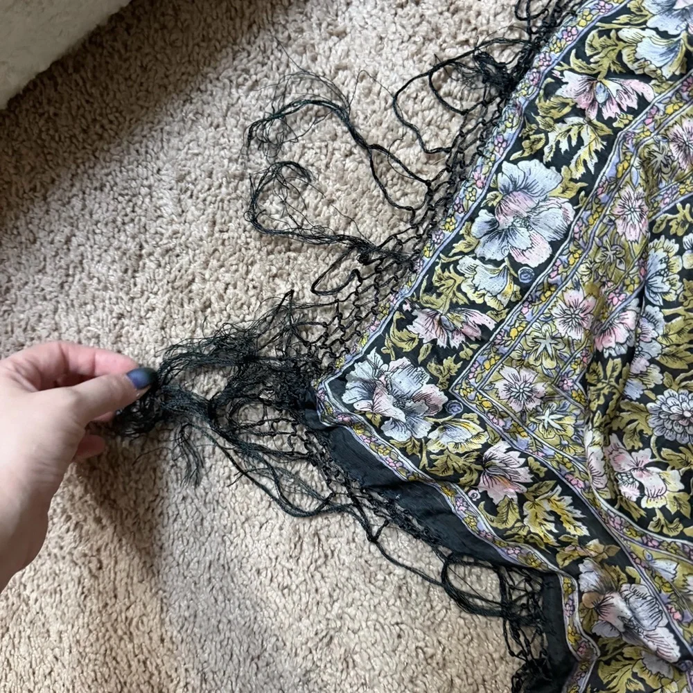 Vintage fringed silk scarf